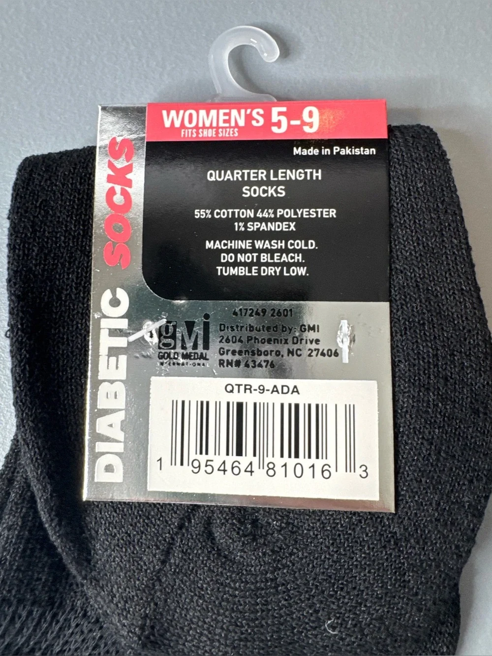 Diabetic Quarter Length Socks for Women - Black extra wide top part stretch